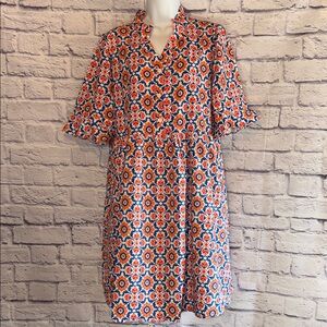 Vibrant Floral Midi Dress - Orange and Blue